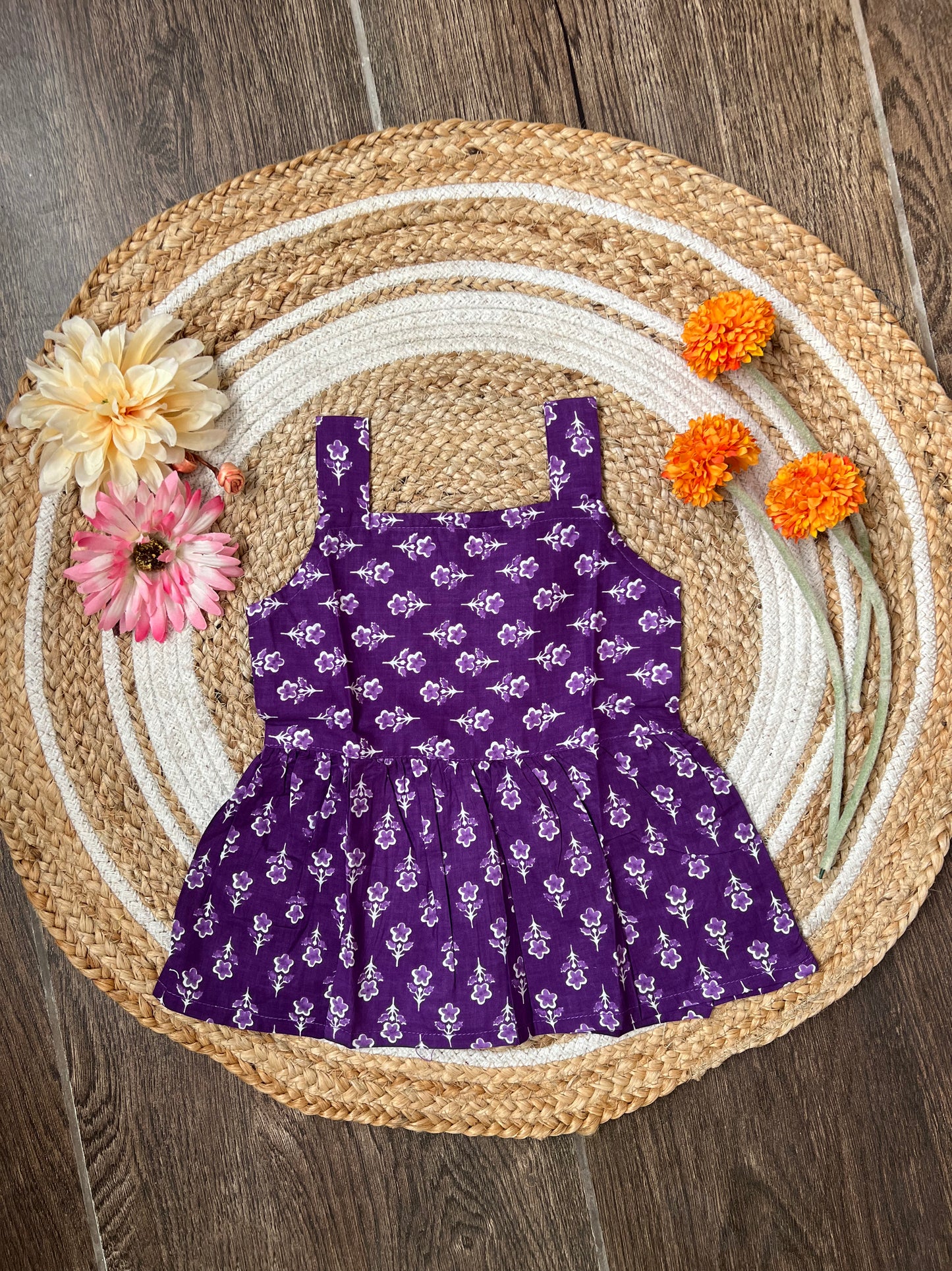 Purple Blossom - Cotton Frock 6m to 12m