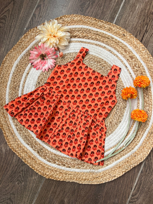 Apricot Flowers - Cotton Frock 6m to 12m