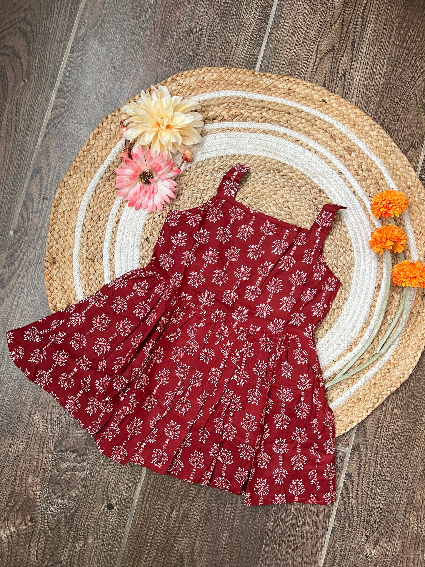 Crimson Flora - Cotton Frock 2.5 to 3 yrs