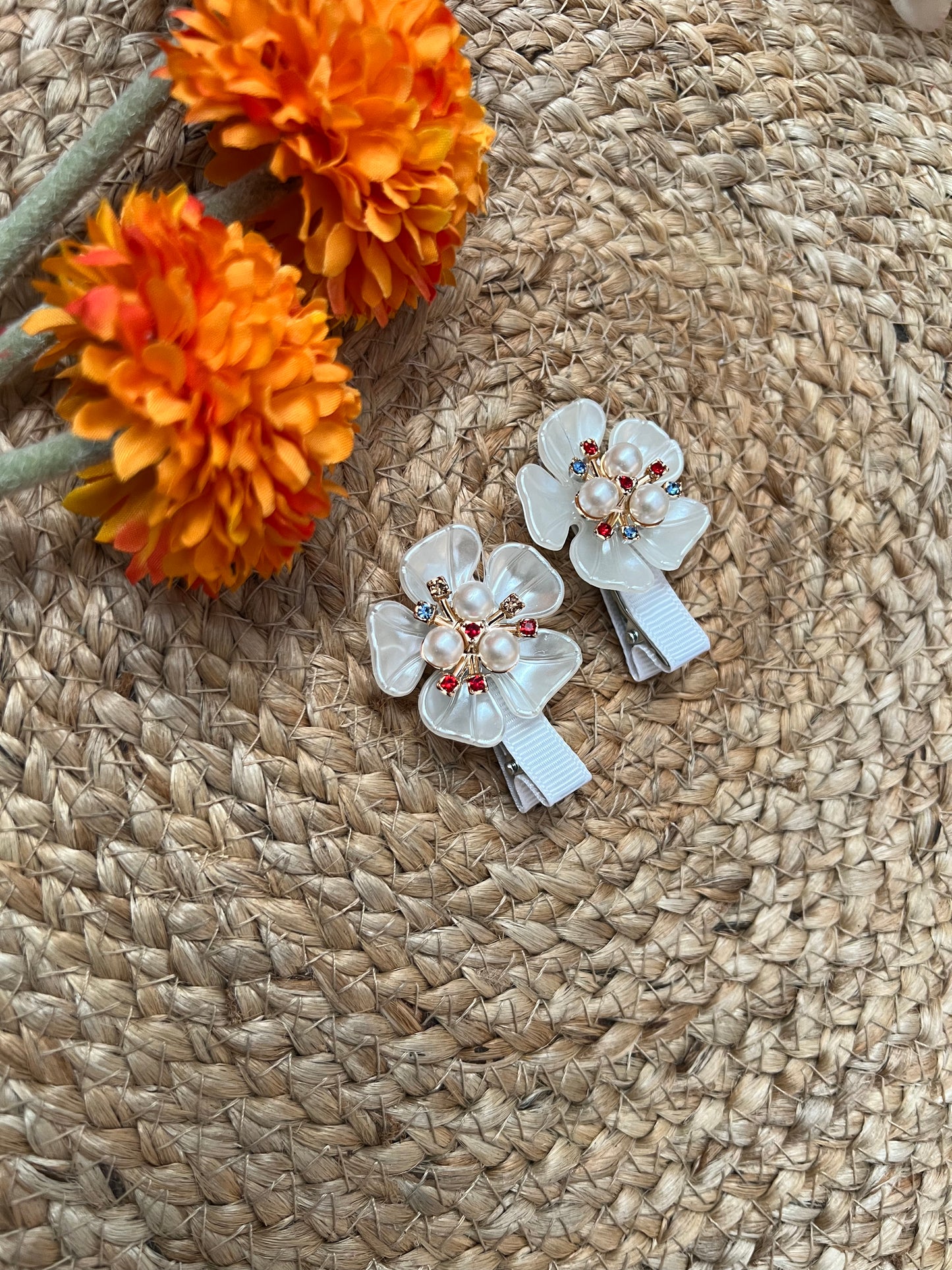 Pearl Flower Hair Pins (Newborn Friendly)