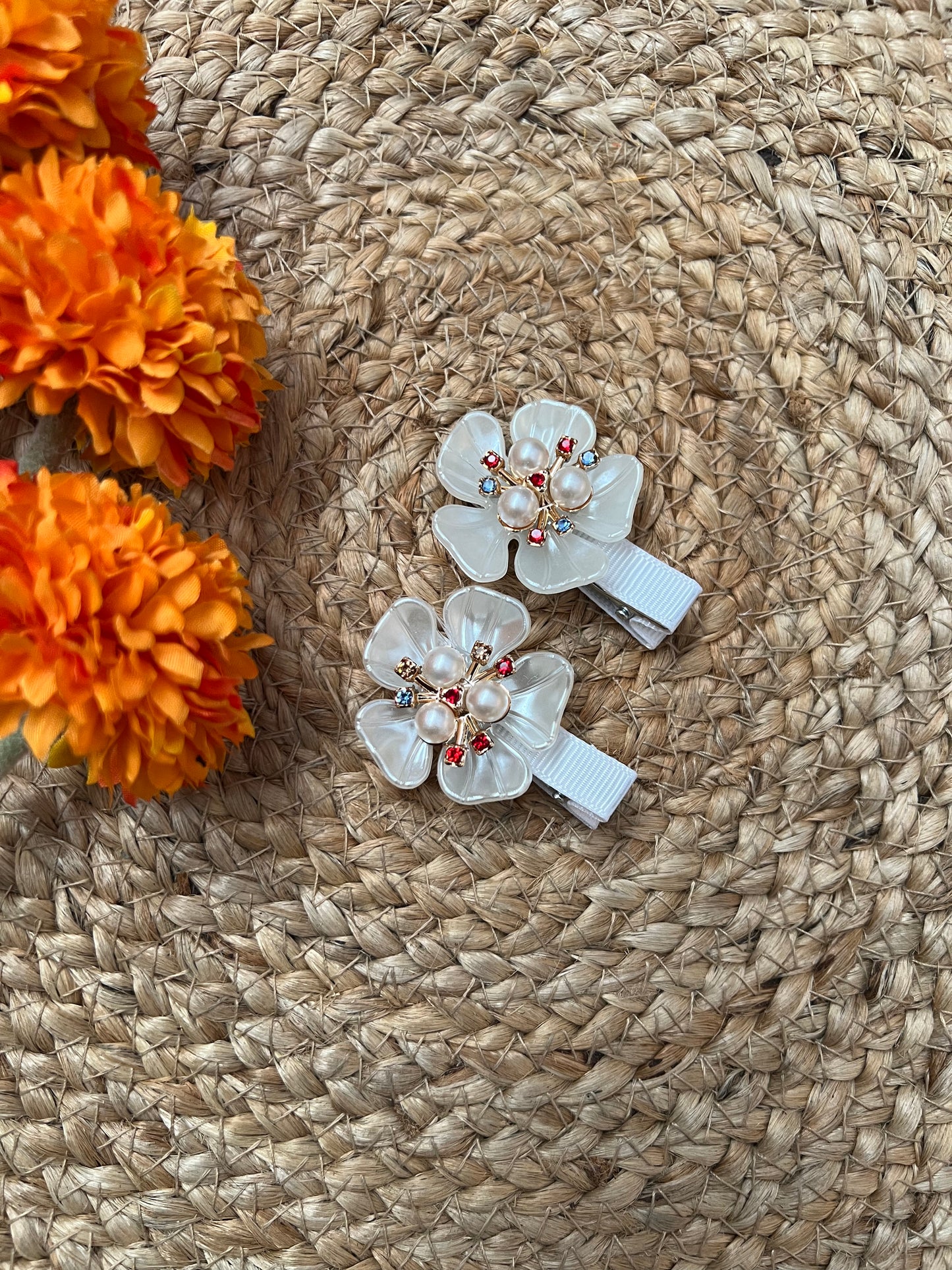 Pearl Flower Hair Pins (Newborn Friendly)