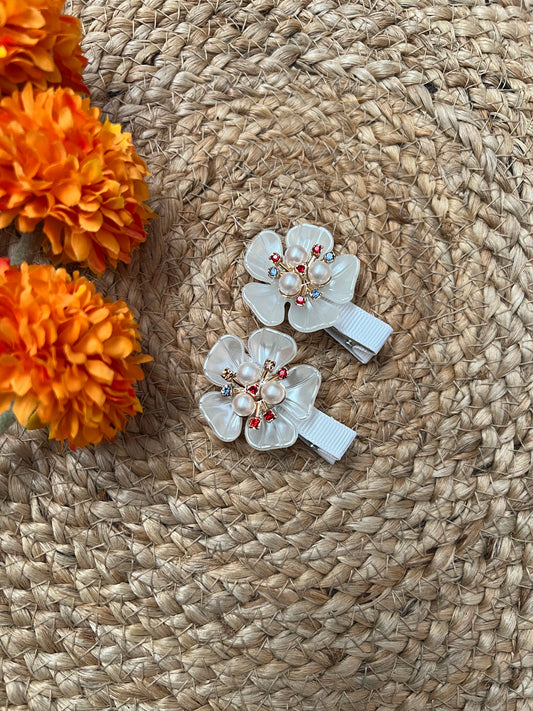 Pearl Flower Hair Pins (Newborn Friendly)