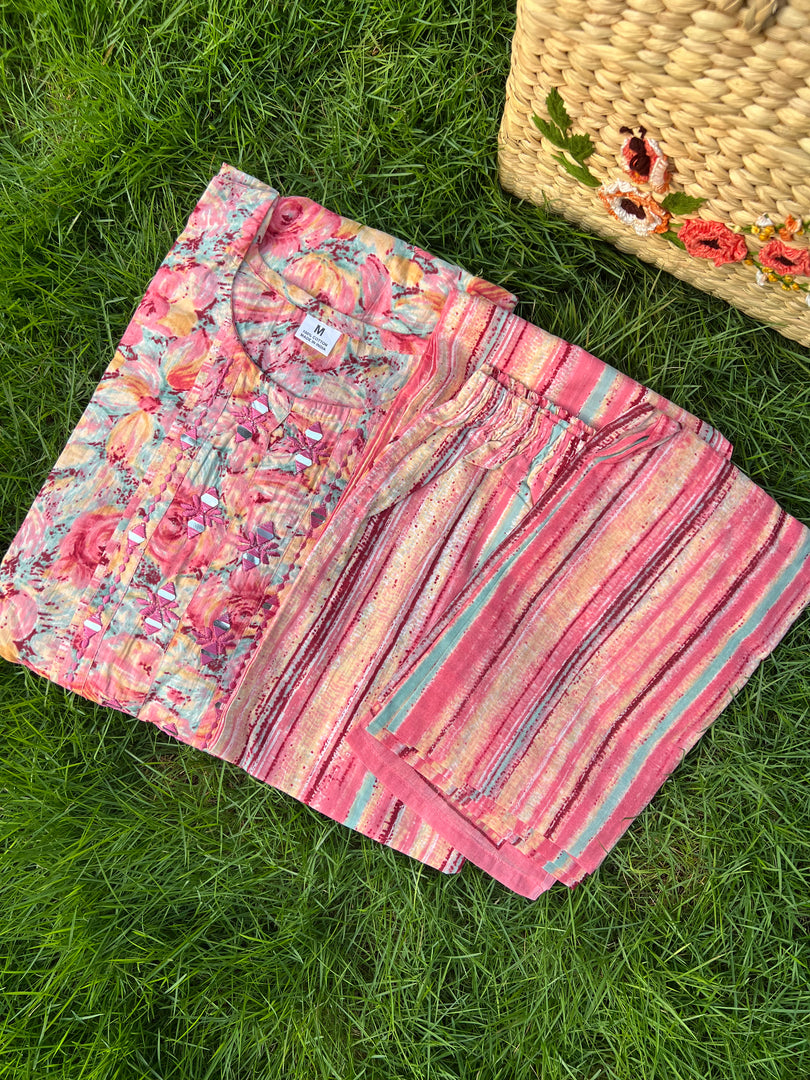 Soft Cotton Kurta Set: Roseate