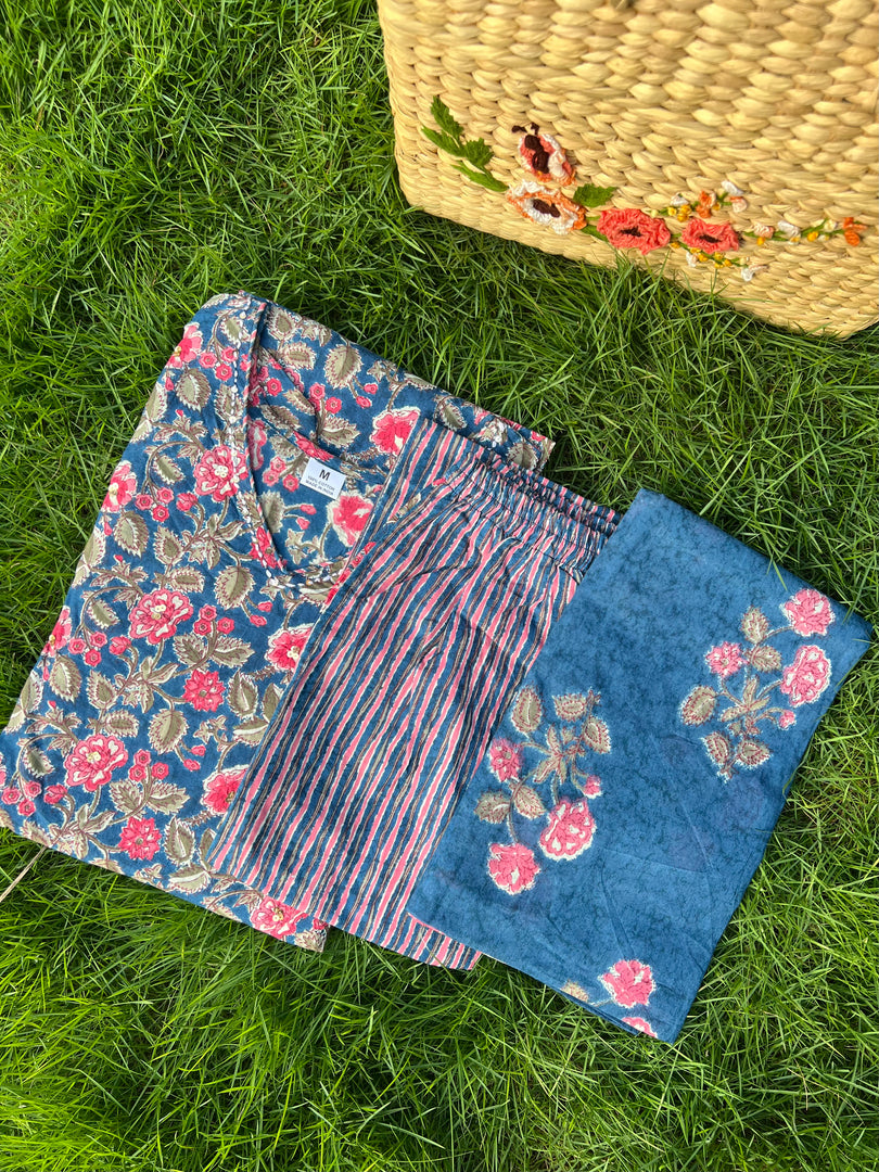Soft Cotton Kurta Set: Rose