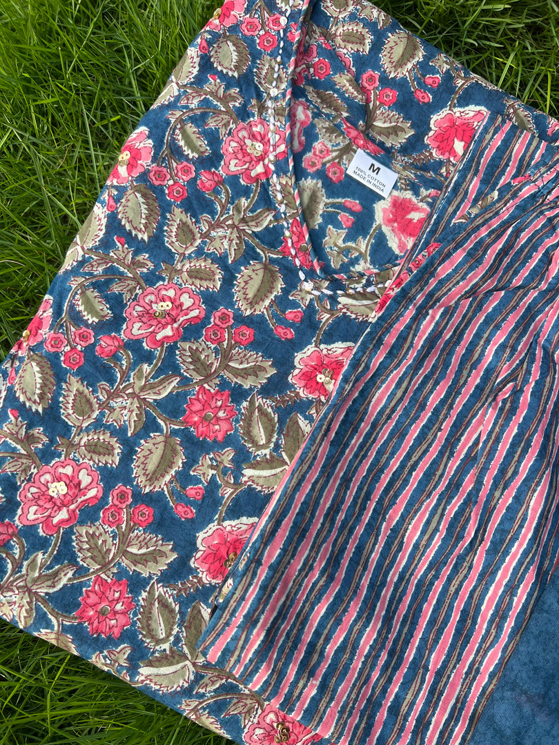 Soft Cotton Kurta Set: Rose