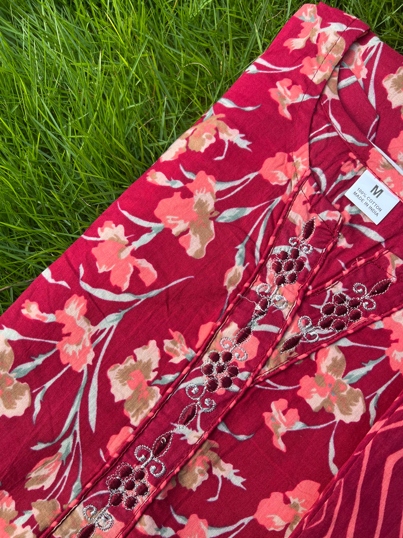 Soft Cotton Kurta Set: Lady Red