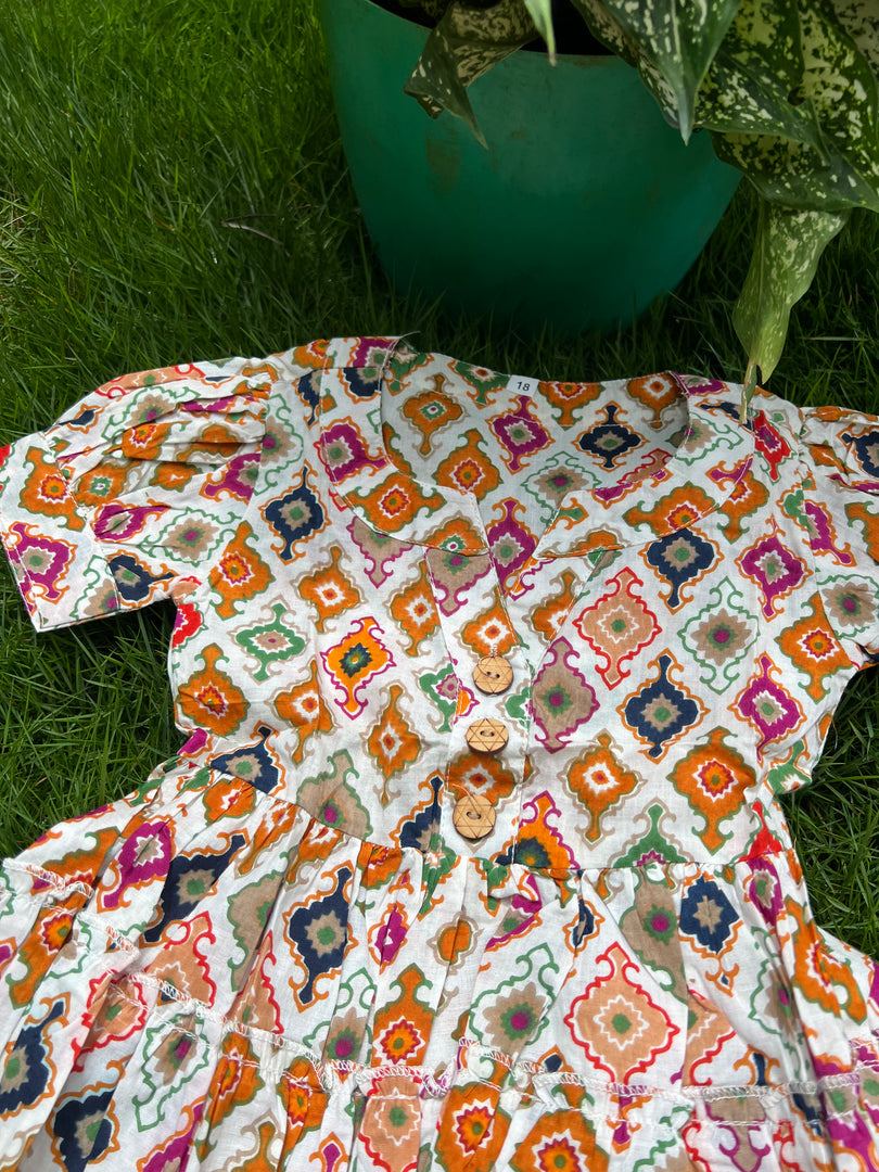 Kids Cotton Dress: Rangoli