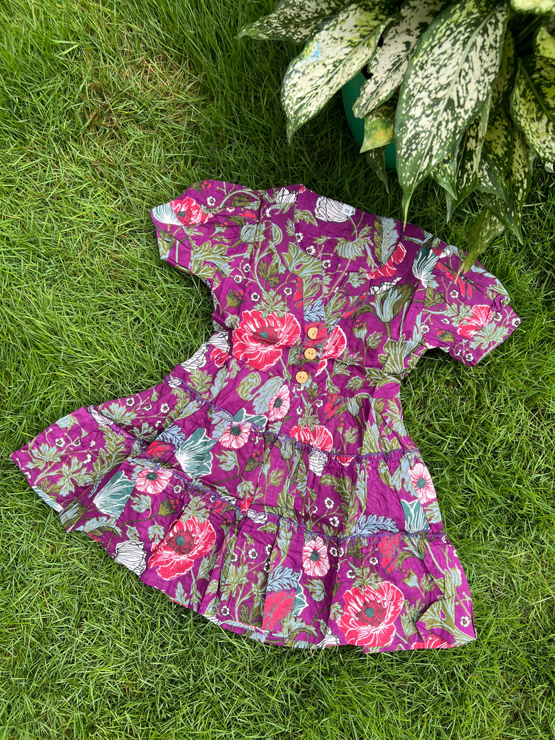 Kids Cotton Dress: Purple Bloom