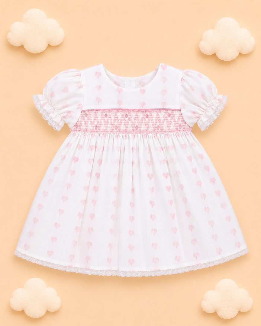 Baby Cotton Dress - Pink Hearts
