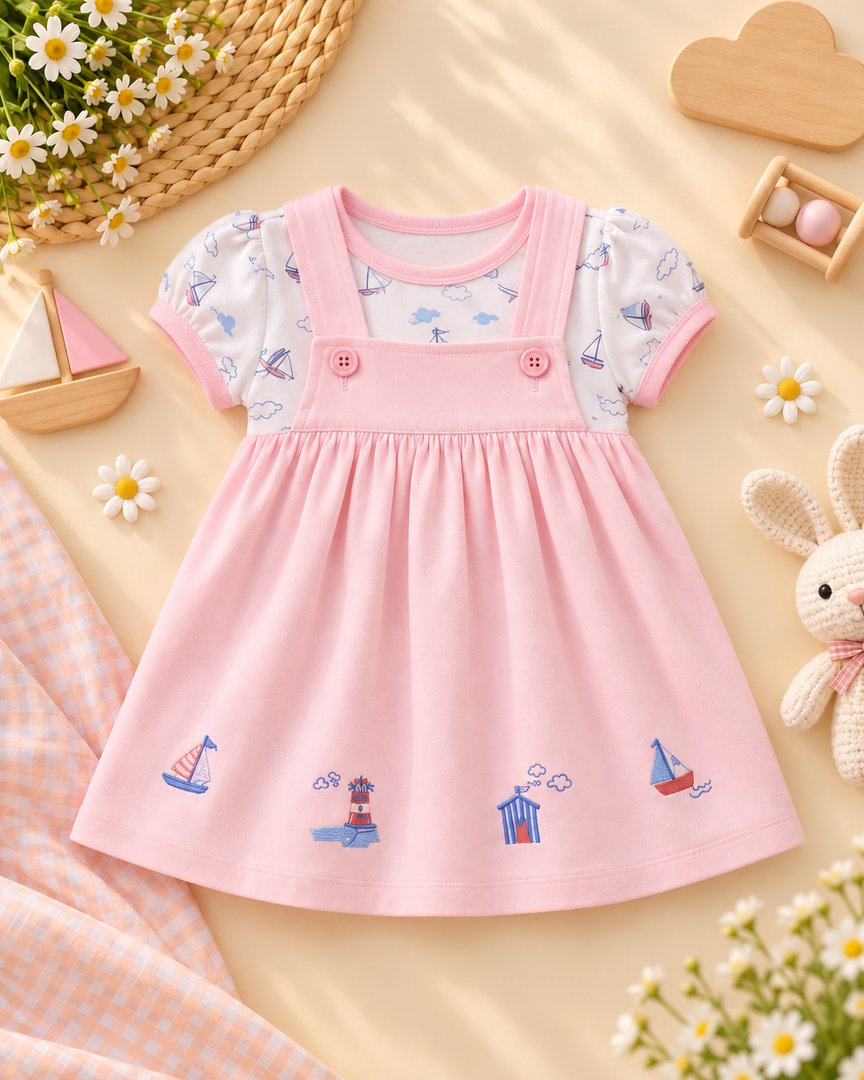 Baby Cotton Dress - Pink Tide